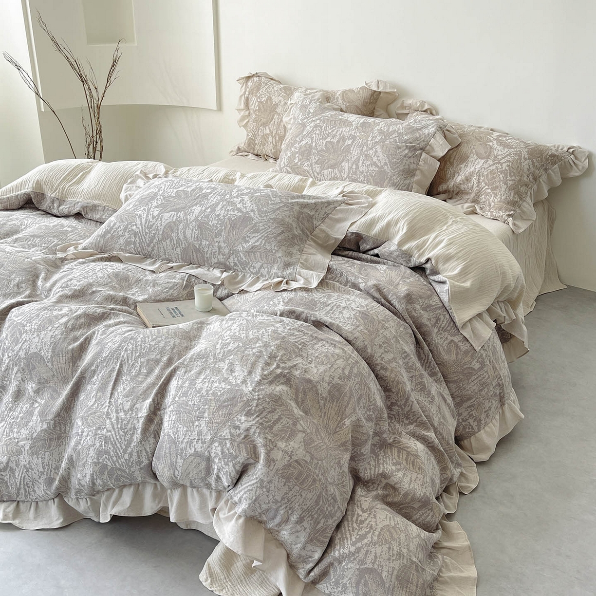 （总）法式提花棉麻四件套纯棉全棉复古风花边素色亚麻高端超柔透气高档床上用品