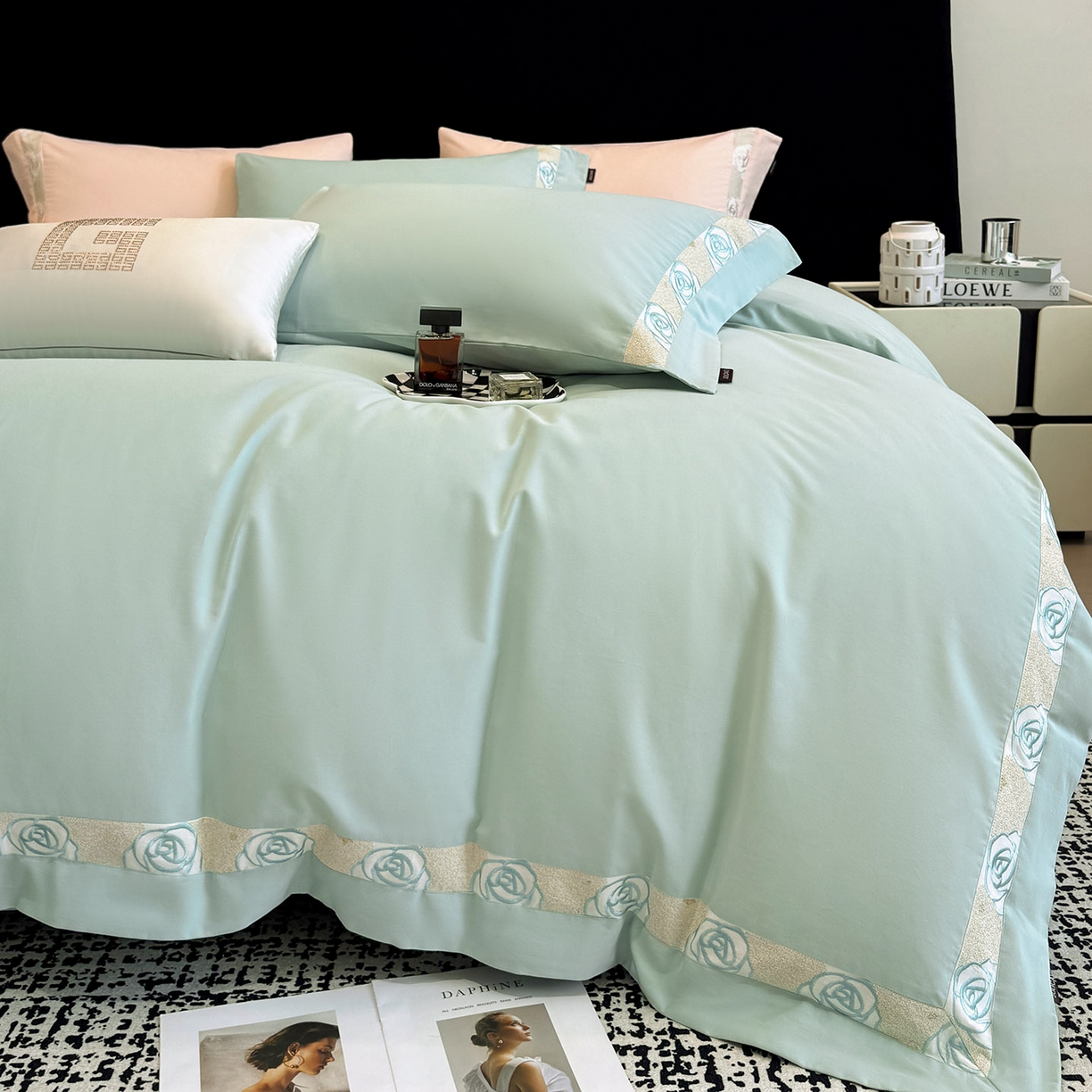 91家纺网 家纺一手货源 找家纺 （总）冬季新款A类长绒棉加厚磨毛全棉纯棉保暖刺绣高端轻奢风被套床单床上用品