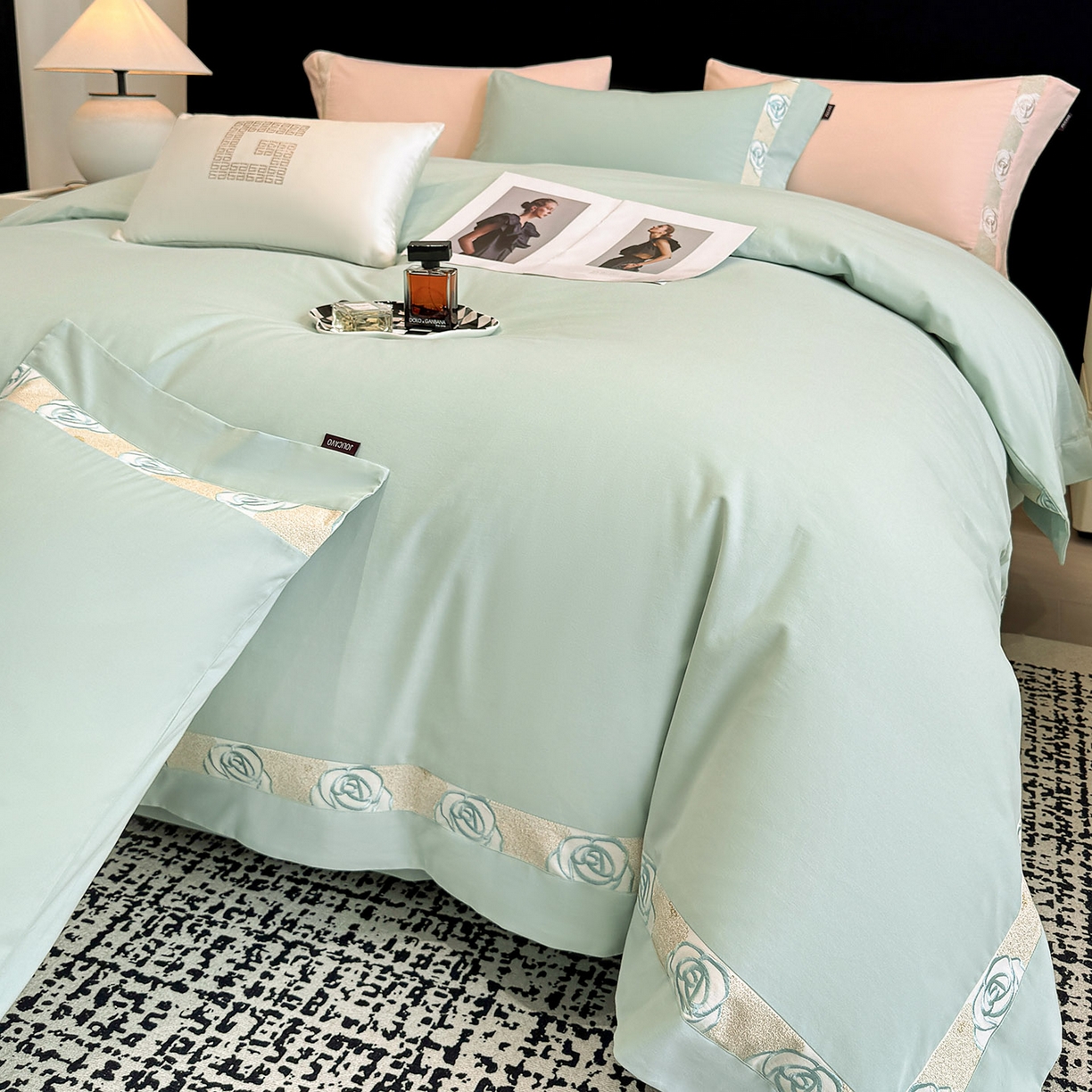 91家纺网 家纺一手货源 找家纺 （总）冬季新款A类长绒棉加厚磨毛全棉纯棉保暖刺绣高端轻奢风被套床单床上用品