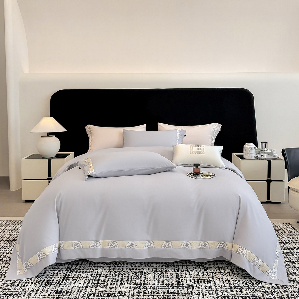 91家纺网 家纺一手货源 找家纺 冬季新款A类长绒棉加厚磨毛全棉纯棉保暖刺绣高端轻奢风被套床单床上用品 花韵-莓蓝