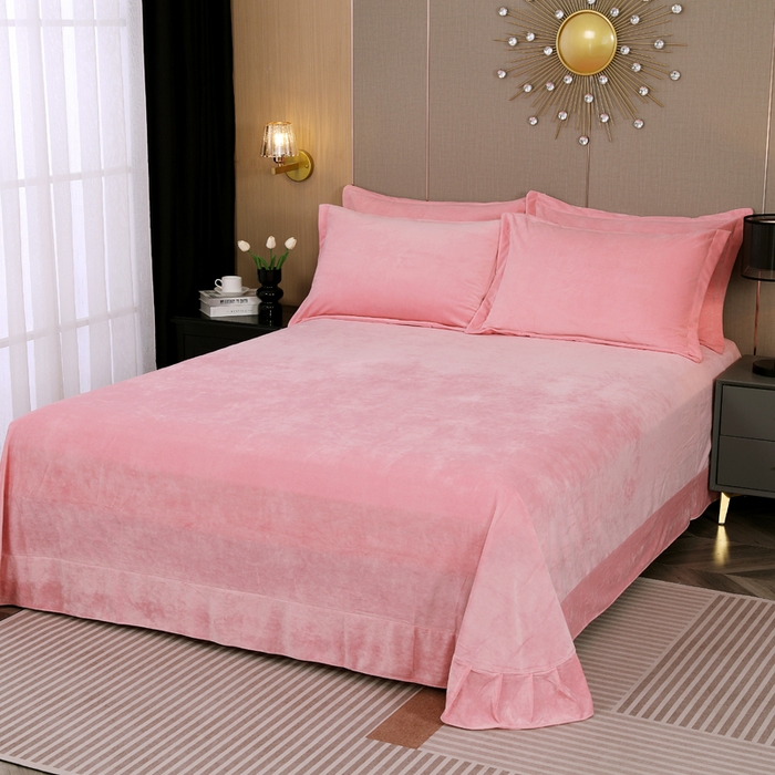 91家纺网 家纺一手货源 找家纺 （总）紫月轩 2025新款高克重白拉毛花边水晶绒四件套