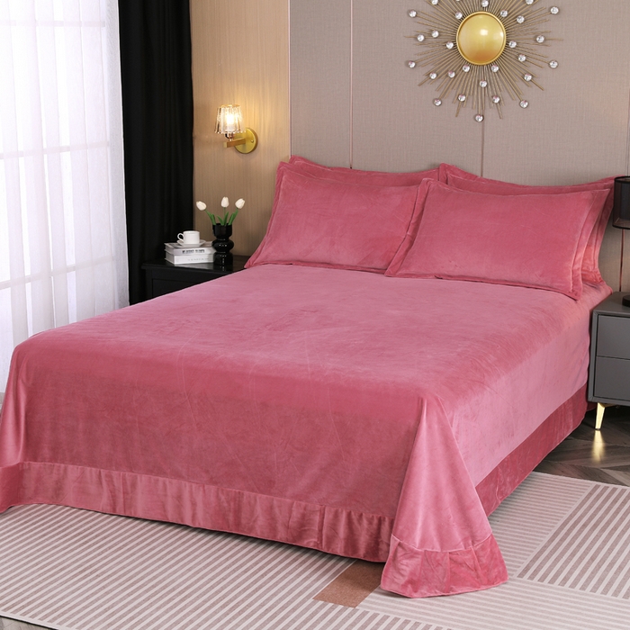 91家纺网 家纺一手货源 找家纺 （总）紫月轩 2025新款高克重白拉毛花边水晶绒四件套