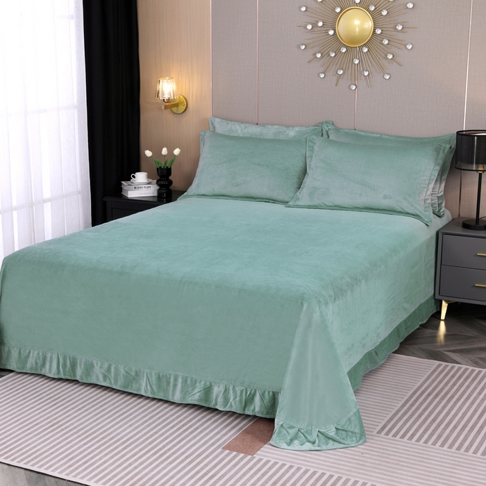 91家纺网 家纺一手货源 找家纺 （总）紫月轩 2025新款高克重白拉毛花边水晶绒四件套