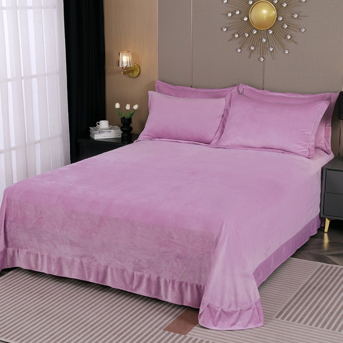 91家纺网 家纺一手货源 找家纺 （总）紫月轩 2025新款高克重白拉毛花边水晶绒四件套