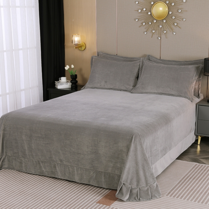 91家纺网 家纺一手货源 找家纺 （总）紫月轩 2025新款高克重白拉毛花边水晶绒四件套