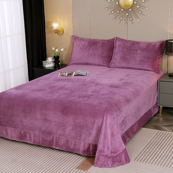 91家纺网 家纺一手货源 找家纺 （总）紫月轩 2025新款高克重白拉毛花边水晶绒四件套