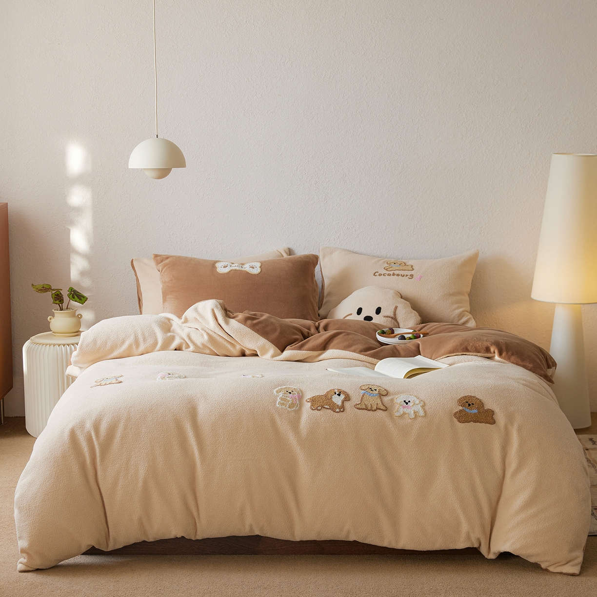 安莱生活 2025新款暖呢绒毛巾绣四件套（萌趣家宠系）-风格1 站队小泰迪