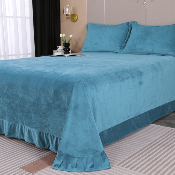 91家纺网 家纺一手货源 找家纺 （总）紫月轩 2025新款高克重白拉毛花边水晶绒四件套