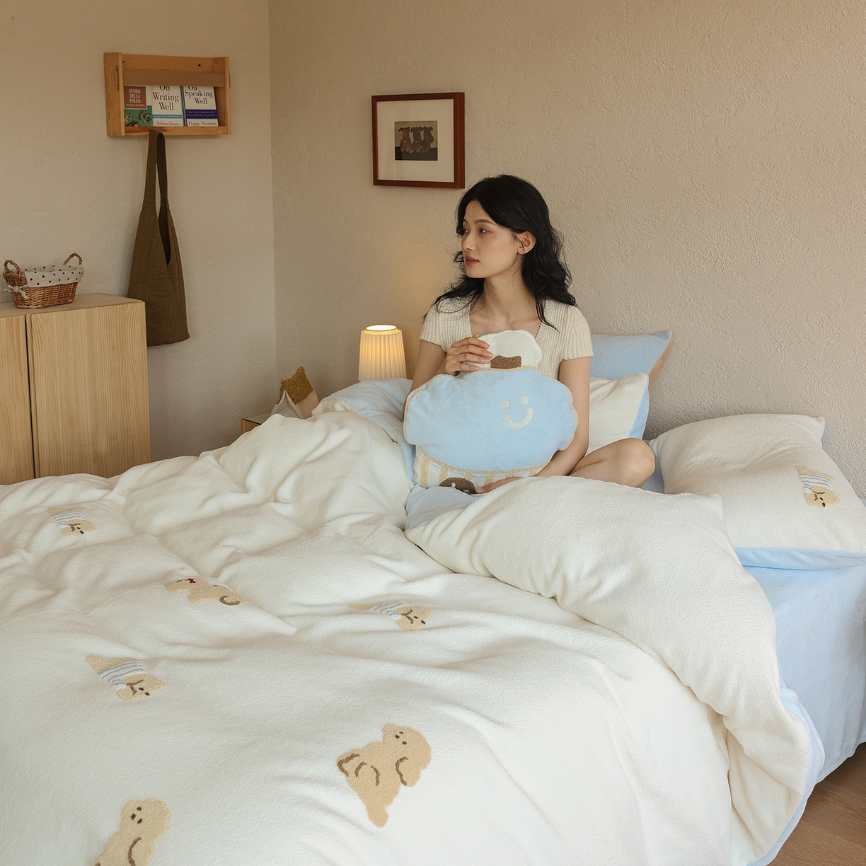 91家纺网 家纺一手货源 找家纺 （总）安莱生活 2025新款暖呢绒毛巾绣四件套（萌趣家宠系）-风格2