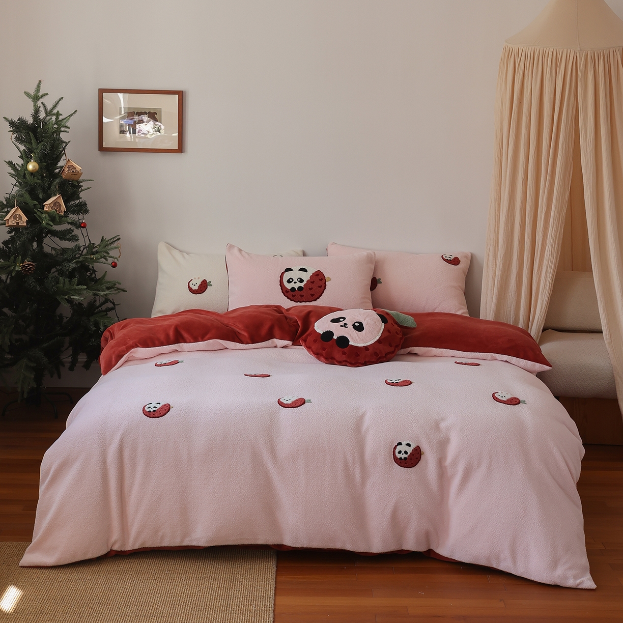 91家纺网 家纺一手货源 找家纺 （总）安莱生活 2025新款暖呢绒毛巾绣四件套（萌趣家宠系）-风格2