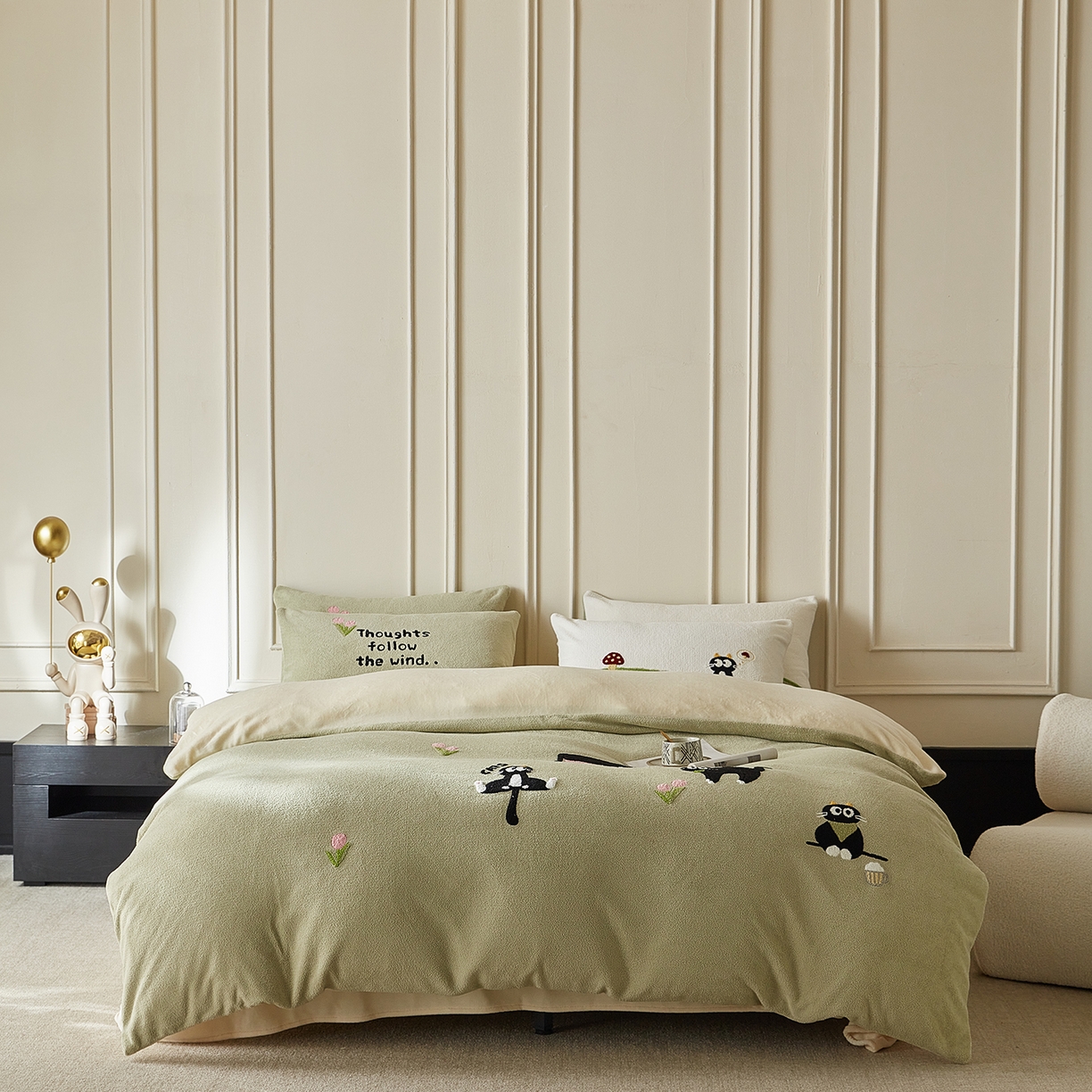 91家纺网 家纺一手货源 找家纺 （总）安莱生活 2025新款暖呢绒毛巾绣四件套（萌趣家宠系）-风格3