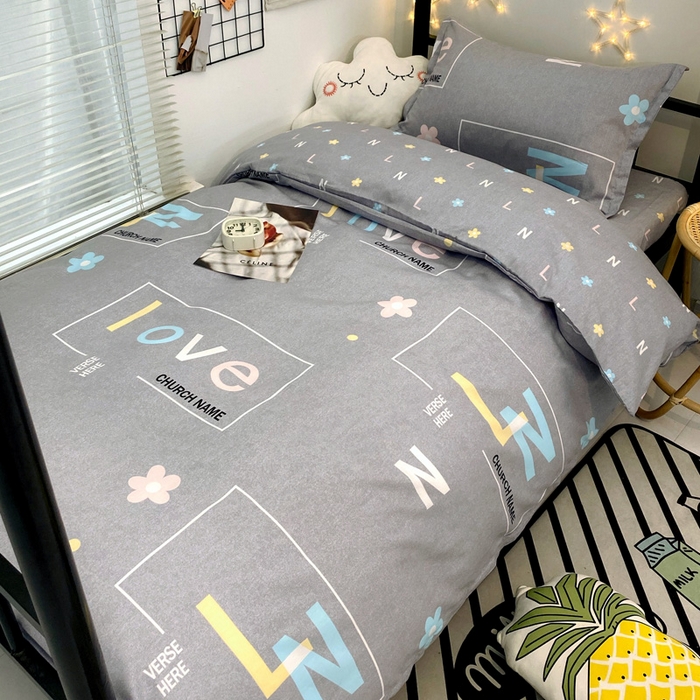 91家纺网 家纺一手货源 找家纺 朵希曼2025新款全棉13372学生三件套系列 恬爱.灰