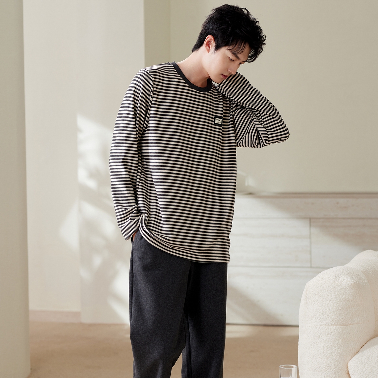 91家纺网 家纺一手货源 找家纺 （总）洛兰沙家居馆 2025保暖睡衣男士冬季新款长袖长裤开衫翻领男款时尚家居服套