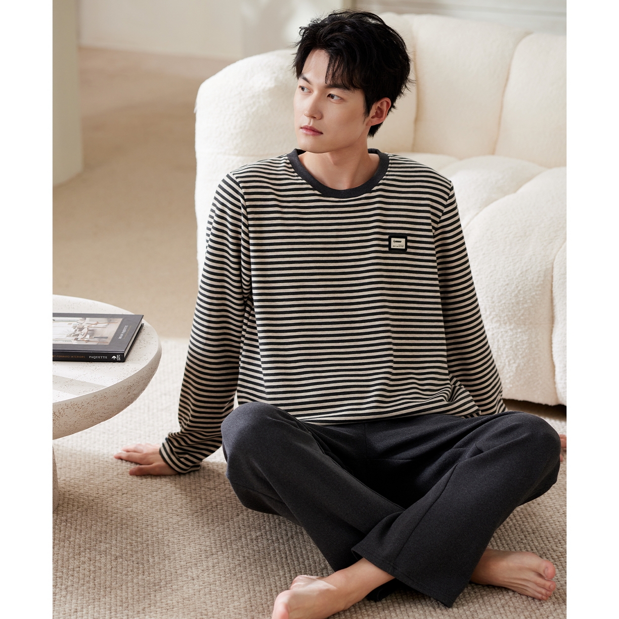 91家纺网 家纺一手货源 找家纺 （总）洛兰沙家居馆 2025保暖睡衣男士冬季新款长袖长裤开衫翻领男款时尚家居服套