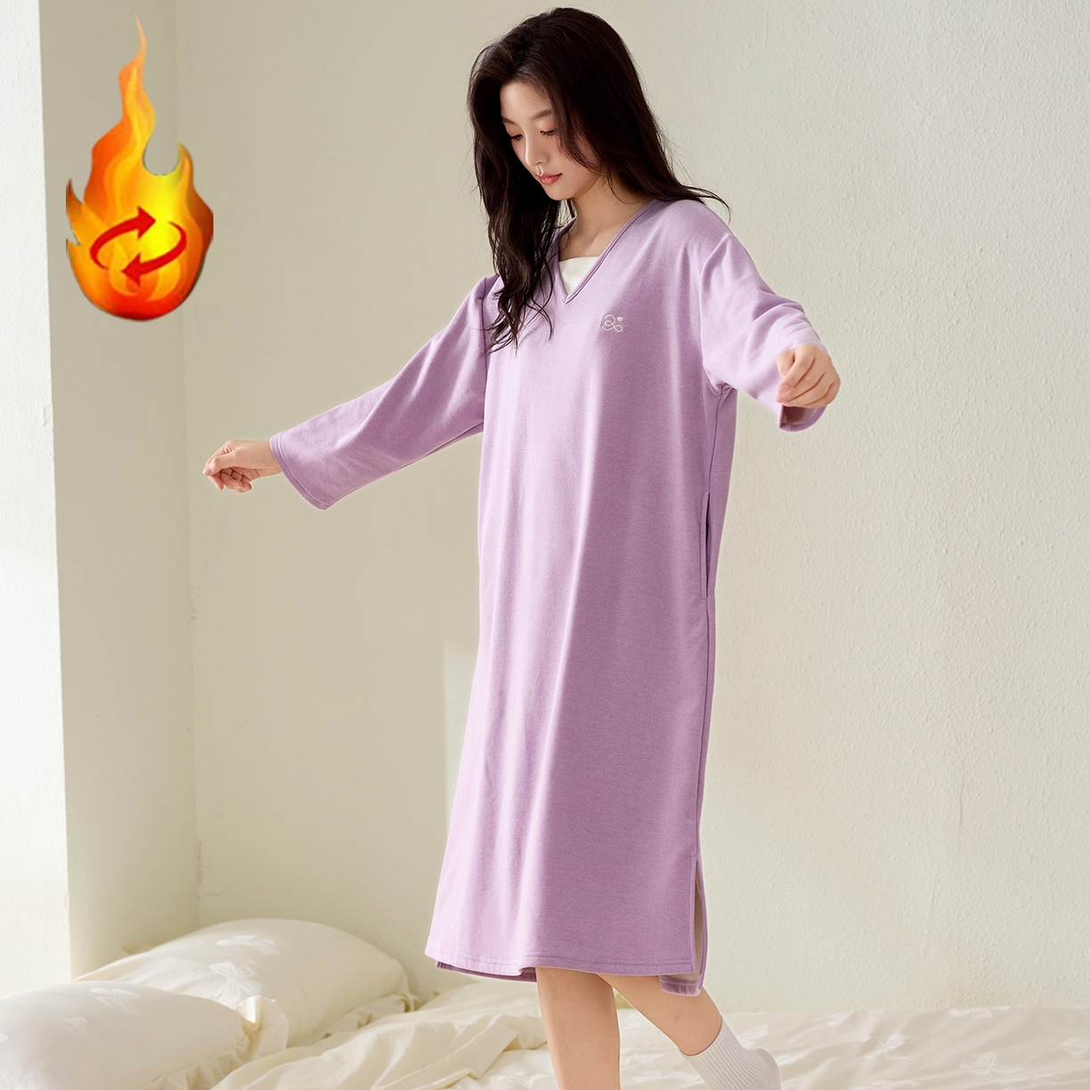 91家纺网 家纺一手货源 找家纺 洛兰沙家居馆 2025新款睡裙女冬季保暖长袖睡衣裙宽松休闲学生套头家居服可外穿 42288