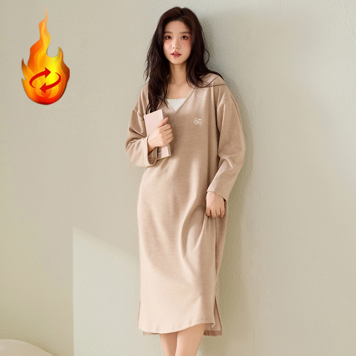 91家纺网 家纺一手货源 找家纺 洛兰沙家居馆 2025新款睡裙女冬季保暖长袖睡衣裙宽松休闲学生套头家居服可外穿 42209