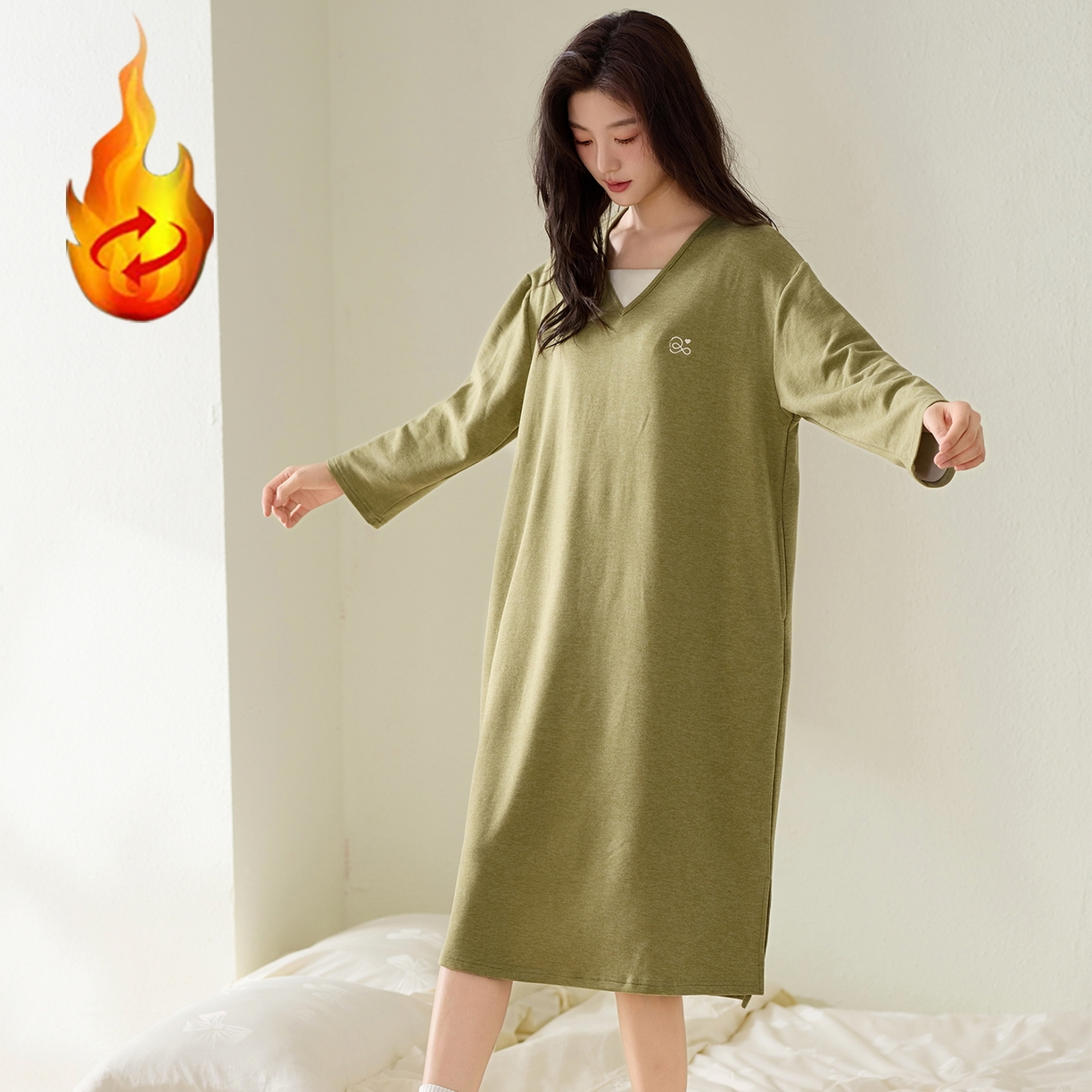 91家纺网 家纺一手货源 找家纺 洛兰沙家居馆 2025新款睡裙女冬季保暖长袖睡衣裙宽松休闲学生套头家居服可外穿 42287