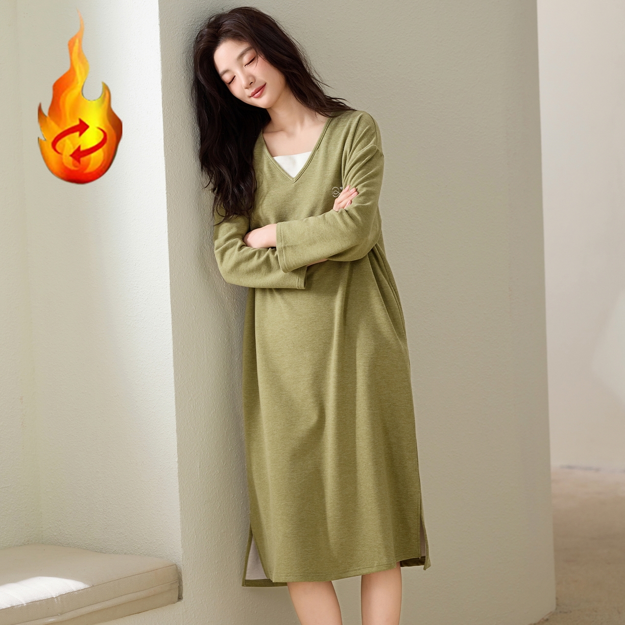 91家纺网 家纺一手货源 找家纺 洛兰沙家居馆 2025新款睡裙女冬季保暖长袖睡衣裙宽松休闲学生套头家居服可外穿 42287