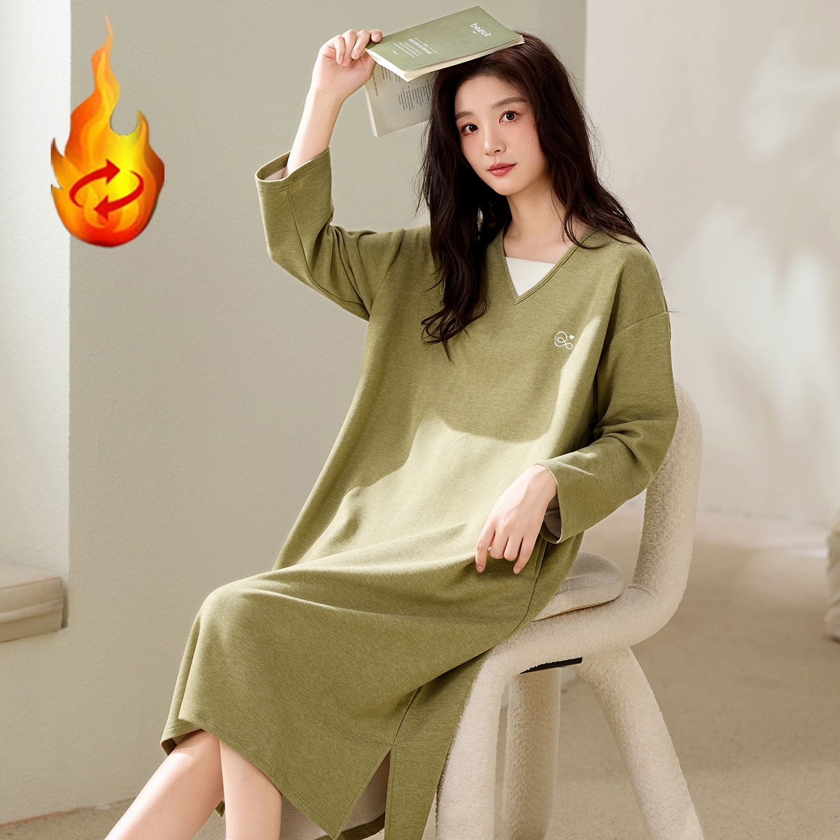 91家纺网 家纺一手货源 找家纺 洛兰沙家居馆 2025新款睡裙女冬季保暖长袖睡衣裙宽松休闲学生套头家居服可外穿 42287