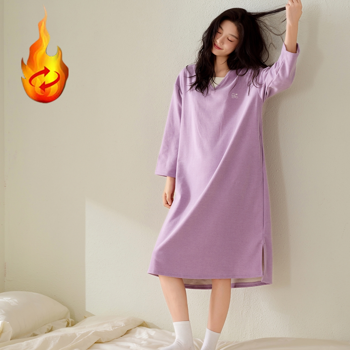 91家纺网 家纺一手货源 找家纺 洛兰沙家居馆 2025新款睡裙女冬季保暖长袖睡衣裙宽松休闲学生套头家居服可外穿 42288