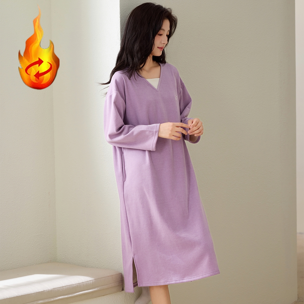 91家纺网 家纺一手货源 找家纺 洛兰沙家居馆 2025新款睡裙女冬季保暖长袖睡衣裙宽松休闲学生套头家居服可外穿 42288