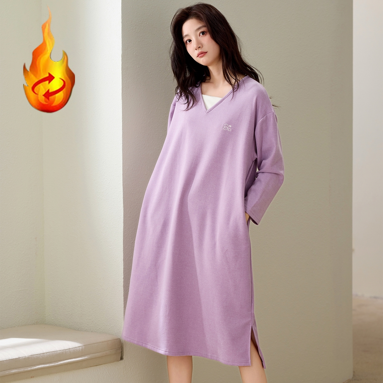 91家纺网 家纺一手货源 找家纺 洛兰沙家居馆 2025新款睡裙女冬季保暖长袖睡衣裙宽松休闲学生套头家居服可外穿 42288