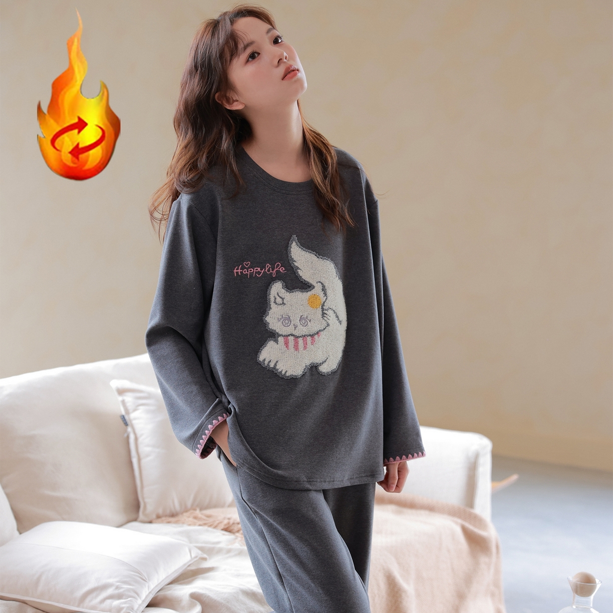 91家纺网 家纺一手货源 找家纺 （总）洛兰沙家居馆 只代发德绒加厚300克春秋新款女款套头居家睡裙休闲宽松家居服