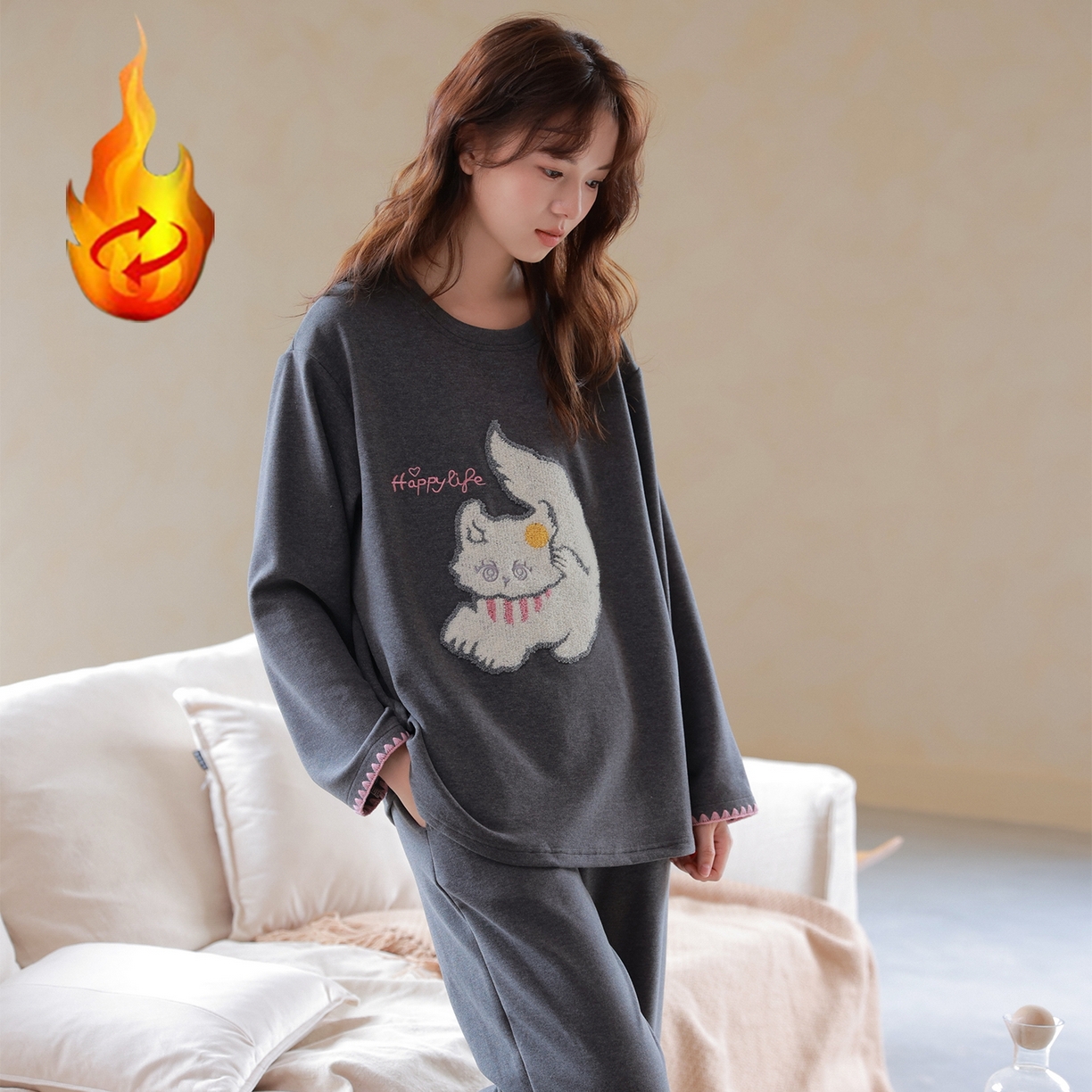 91家纺网 家纺一手货源 找家纺 （总）洛兰沙家居馆 只代发德绒加厚300克春秋新款女款套头居家睡裙休闲宽松家居服