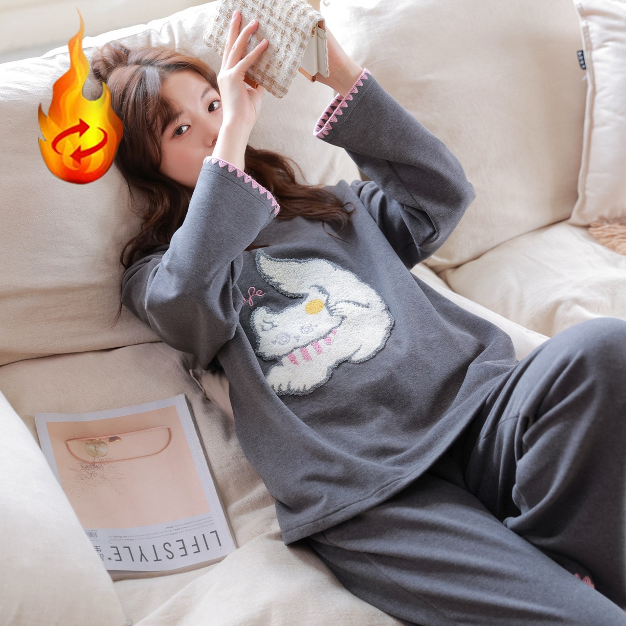 91家纺网 家纺一手货源 找家纺 （总）洛兰沙家居馆 只代发德绒加厚300克春秋新款女款套头居家睡裙休闲宽松家居服