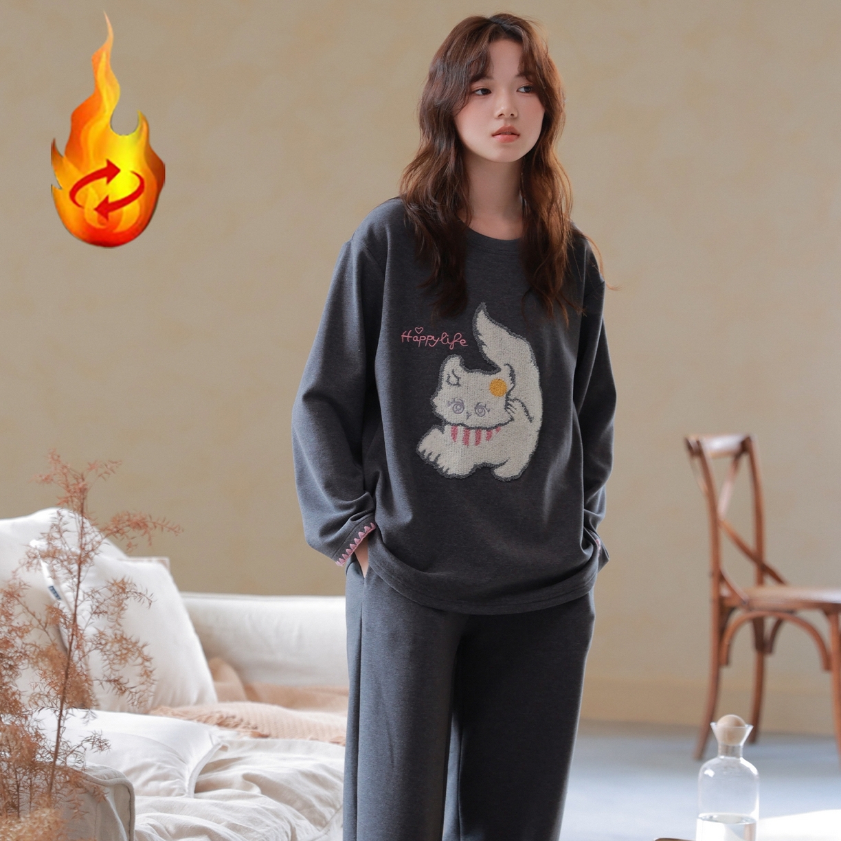 91家纺网 家纺一手货源 找家纺 （总）洛兰沙家居馆 只代发德绒加厚300克春秋新款女款套头居家睡裙休闲宽松家居服