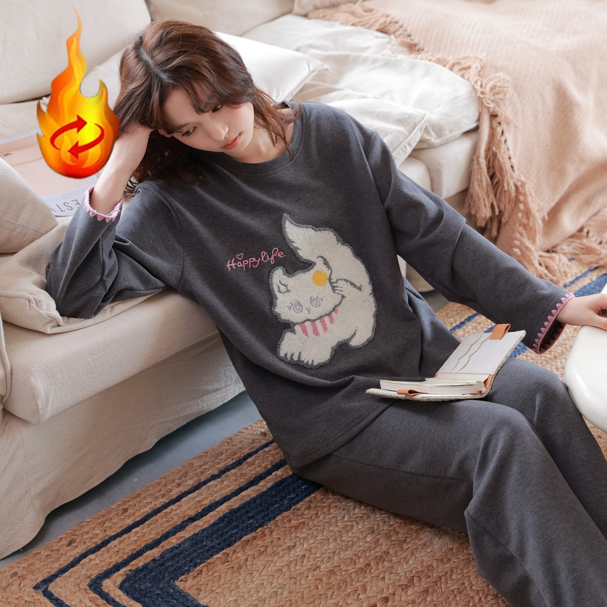 91家纺网 家纺一手货源 找家纺 （总）洛兰沙家居馆 只代发德绒加厚300克春秋新款女款套头居家睡裙休闲宽松家居服