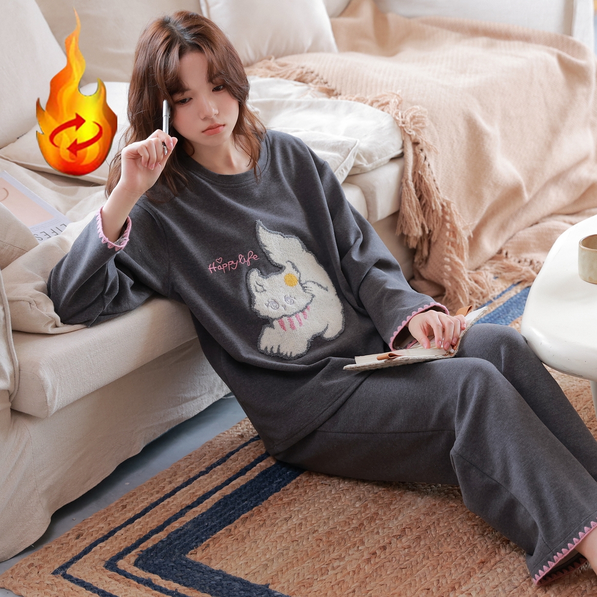 91家纺网 家纺一手货源 找家纺 （总）洛兰沙家居馆 只代发德绒加厚300克春秋新款女款套头居家睡裙休闲宽松家居服