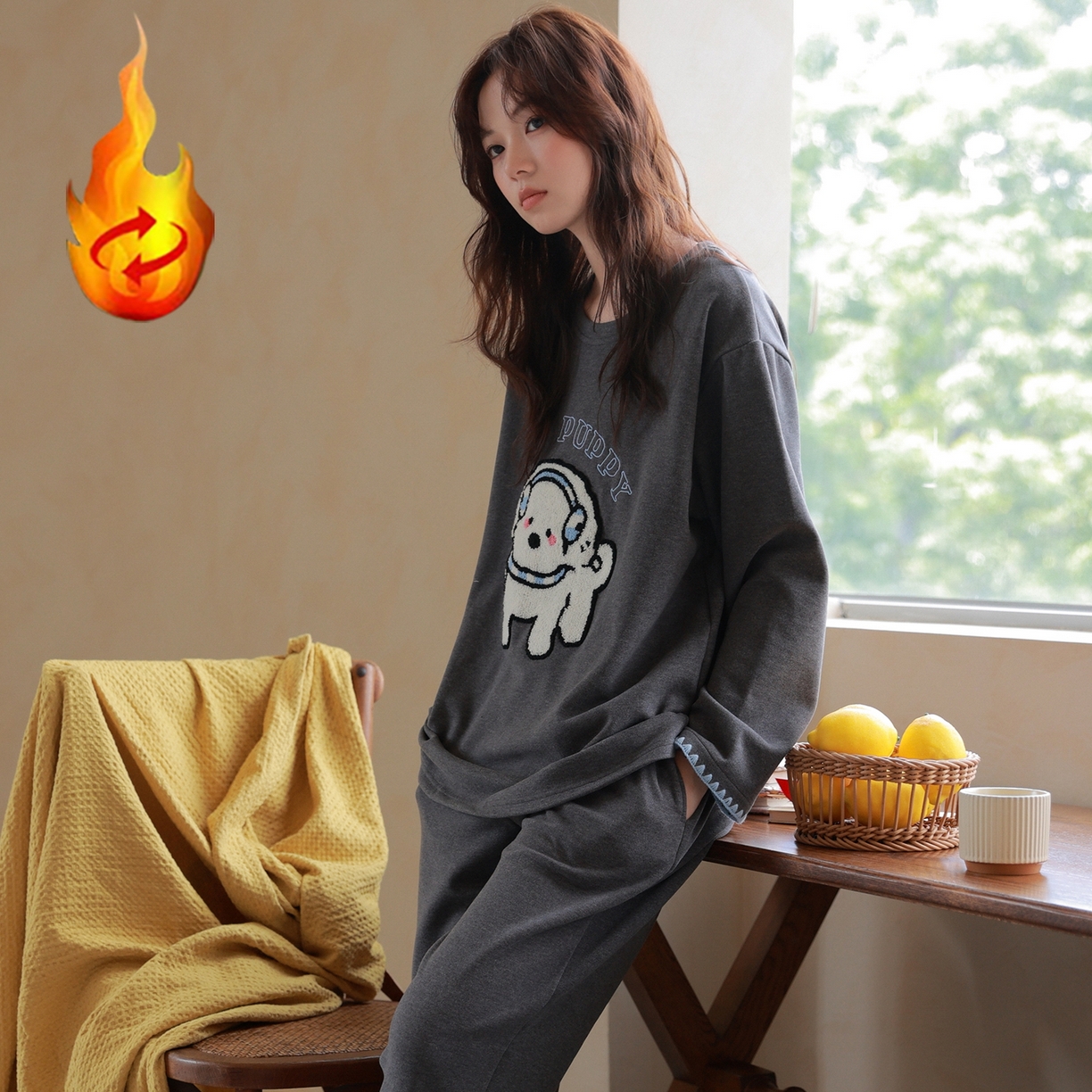 91家纺网 家纺一手货源 找家纺 洛兰沙家居馆 只代发德绒加厚300克春秋新款女款套头居家睡裙休闲宽松家居服 42322