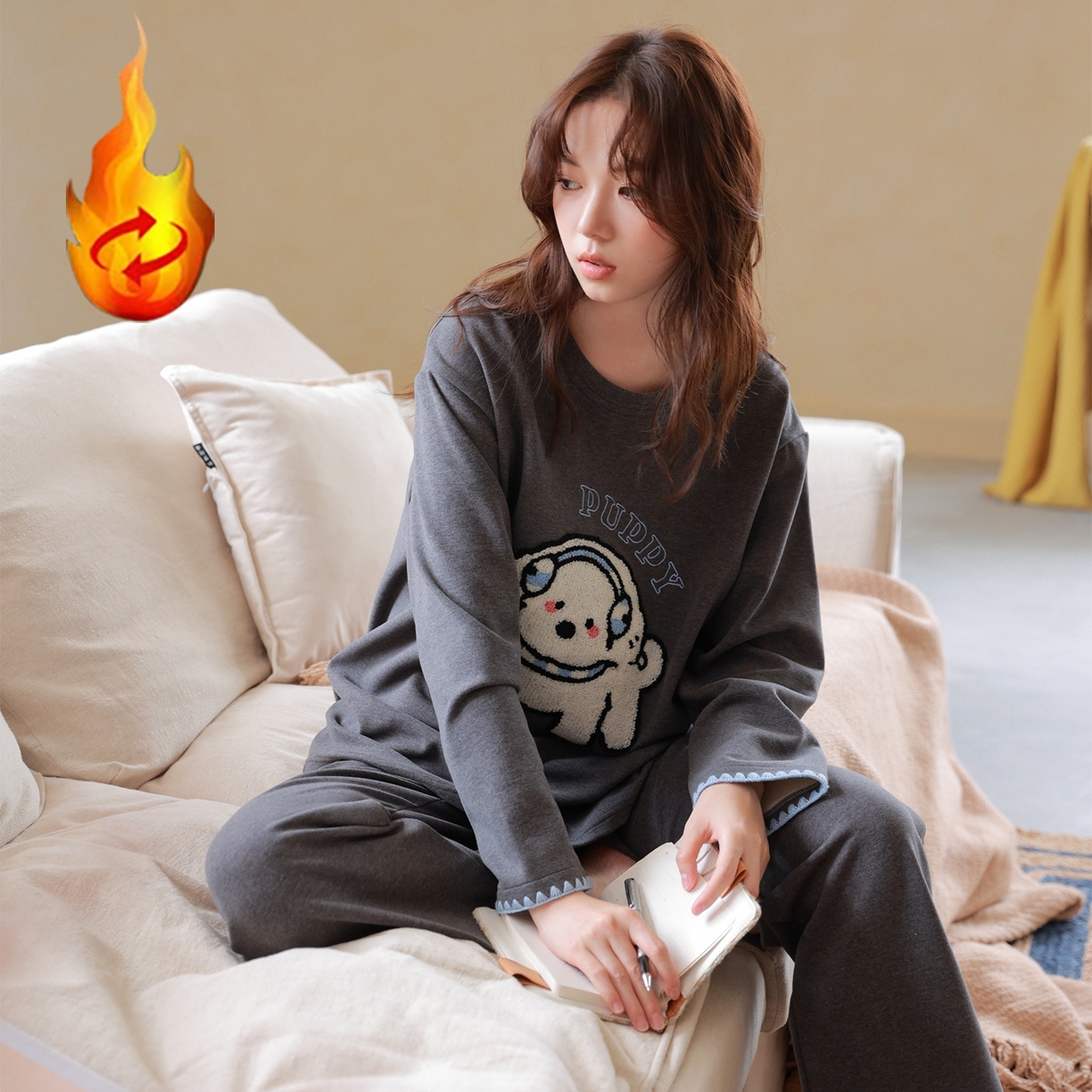 91家纺网 家纺一手货源 找家纺 洛兰沙家居馆 只代发德绒加厚300克春秋新款女款套头居家睡裙休闲宽松家居服 42322