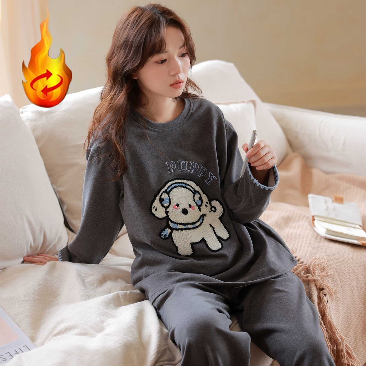 91家纺网 家纺一手货源 找家纺 洛兰沙家居馆 只代发德绒加厚300克春秋新款女款套头居家睡裙休闲宽松家居服 42322