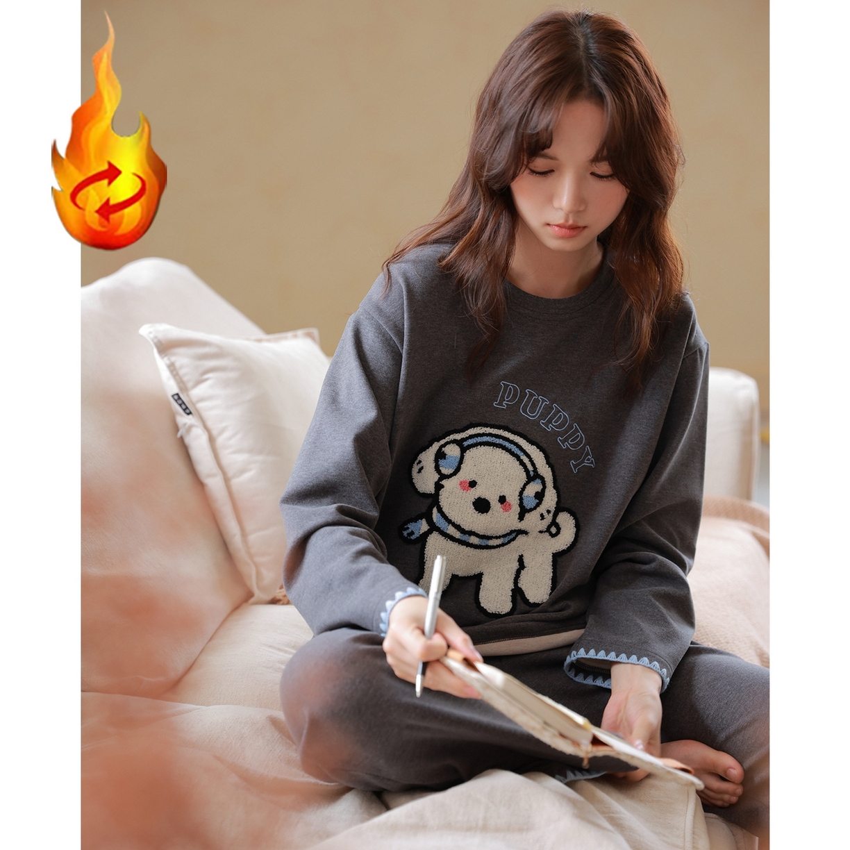 91家纺网 家纺一手货源 找家纺 洛兰沙家居馆 只代发德绒加厚300克春秋新款女款套头居家睡裙休闲宽松家居服 42322