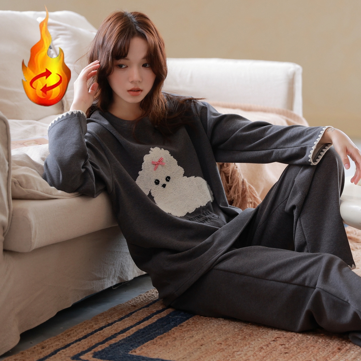 91家纺网 家纺一手货源 找家纺 洛兰沙家居馆 只代发德绒加厚300克春秋新款女款套头居家睡裙休闲宽松家居服 42323