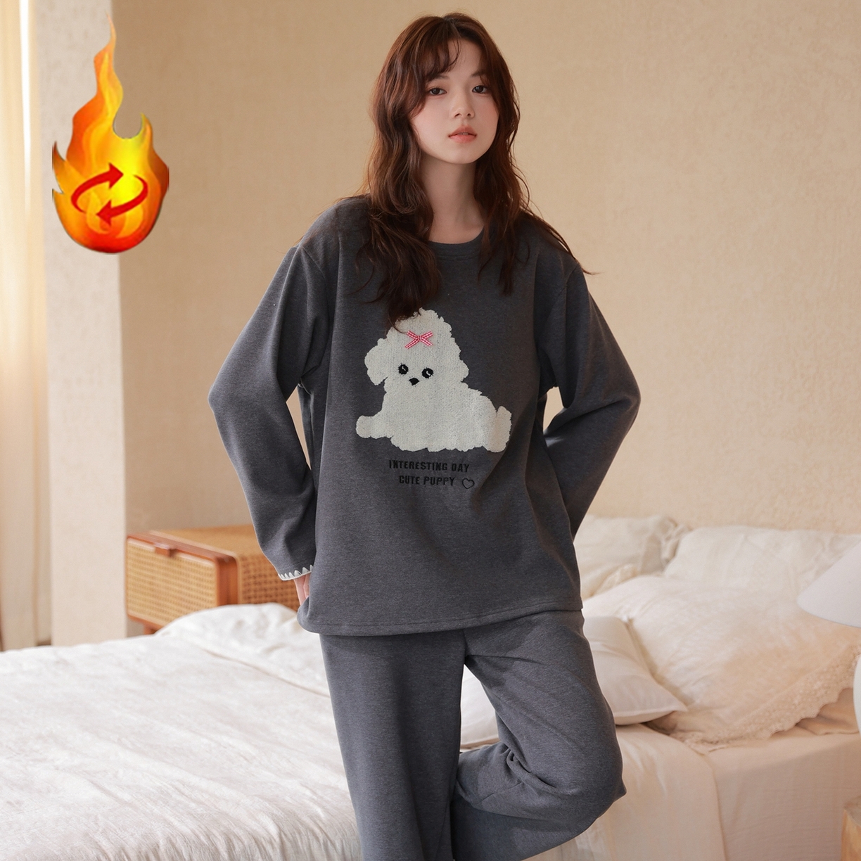 91家纺网 家纺一手货源 找家纺 洛兰沙家居馆 只代发德绒加厚300克春秋新款女款套头居家睡裙休闲宽松家居服 42323