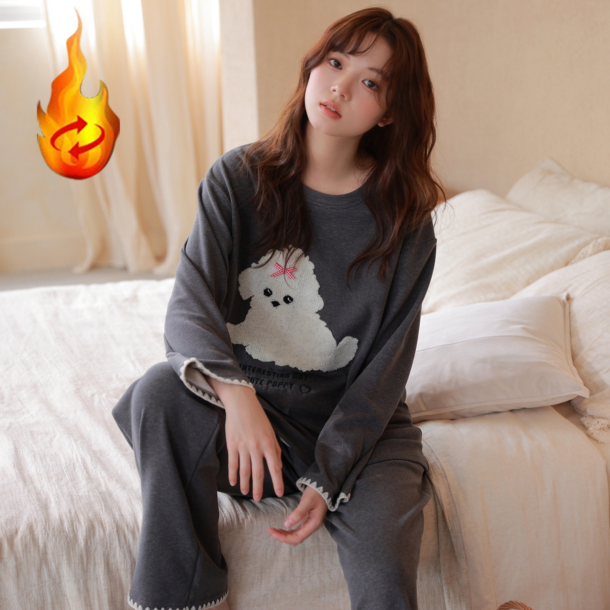 91家纺网 家纺一手货源 找家纺 洛兰沙家居馆 只代发德绒加厚300克春秋新款女款套头居家睡裙休闲宽松家居服 42323