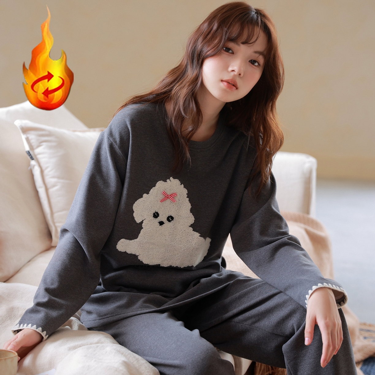 91家纺网 家纺一手货源 找家纺 洛兰沙家居馆 只代发德绒加厚300克春秋新款女款套头居家睡裙休闲宽松家居服 42323