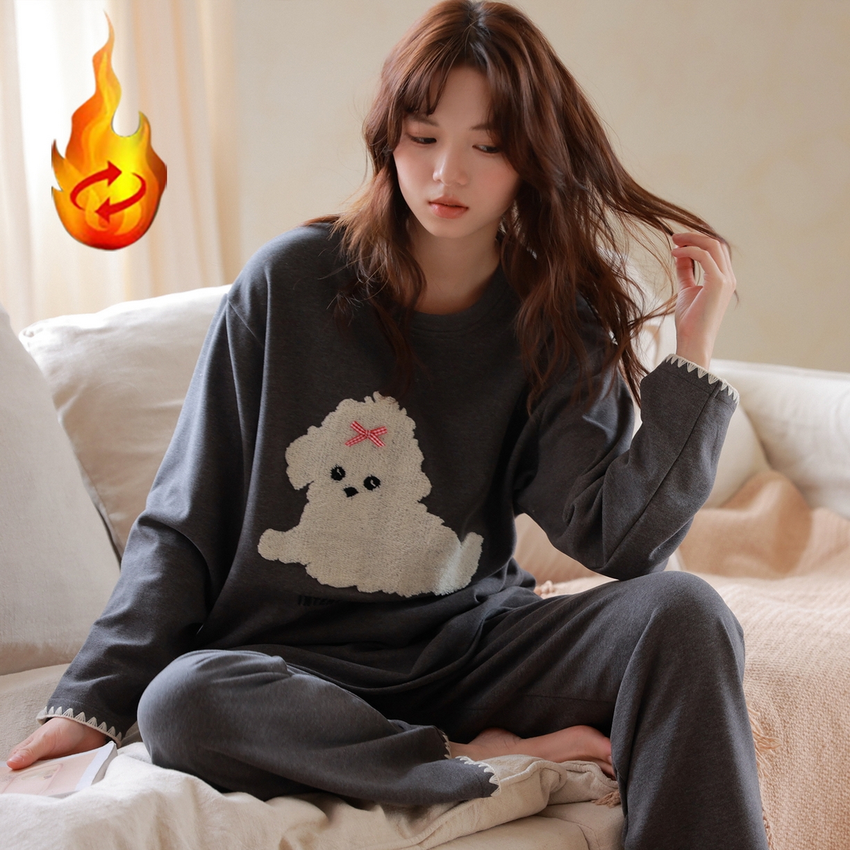 91家纺网 家纺一手货源 找家纺 洛兰沙家居馆 只代发德绒加厚300克春秋新款女款套头居家睡裙休闲宽松家居服 42323