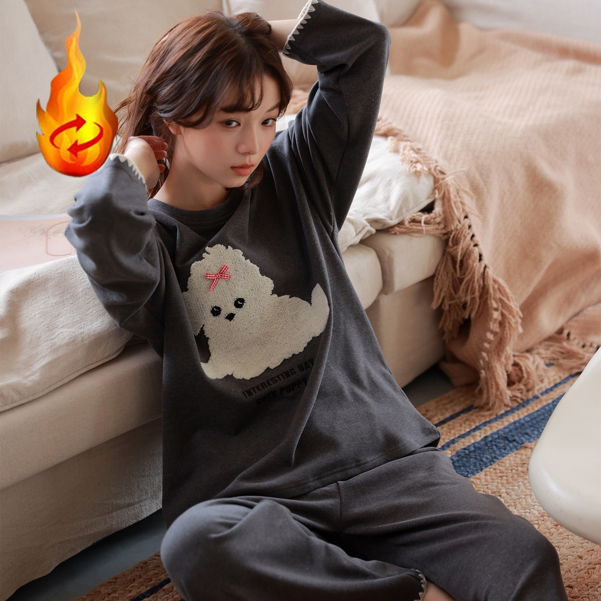 91家纺网 家纺一手货源 找家纺 洛兰沙家居馆 只代发德绒加厚300克春秋新款女款套头居家睡裙休闲宽松家居服 42323