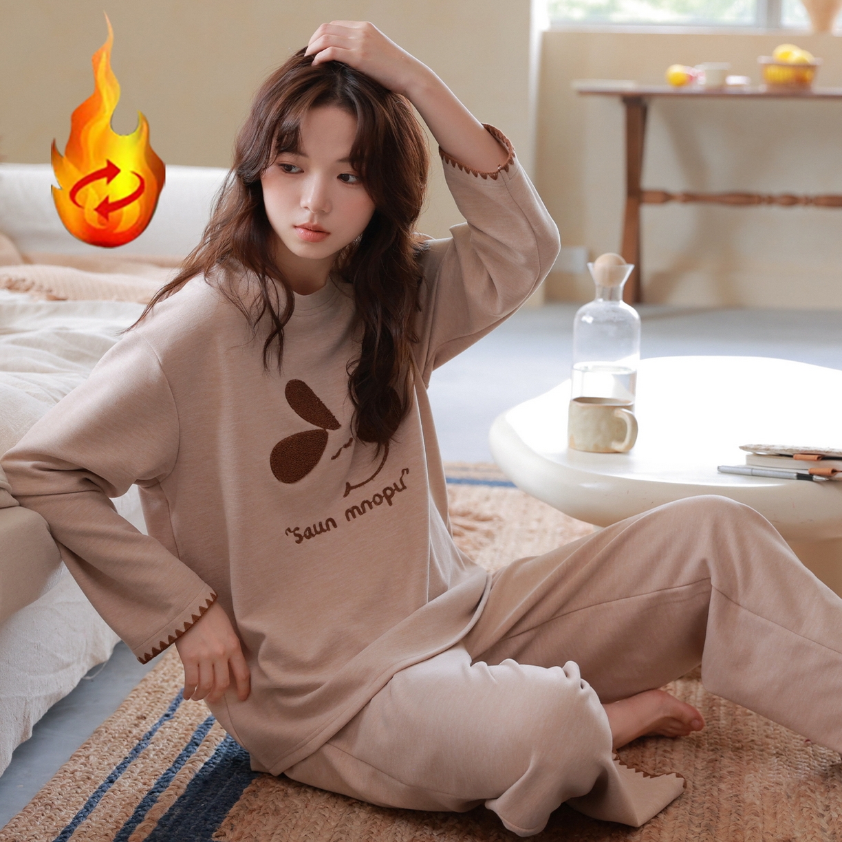 91家纺网 家纺一手货源 找家纺 洛兰沙家居馆 只代发德绒加厚300克春秋新款女款套头居家睡裙休闲宽松家居服 42324