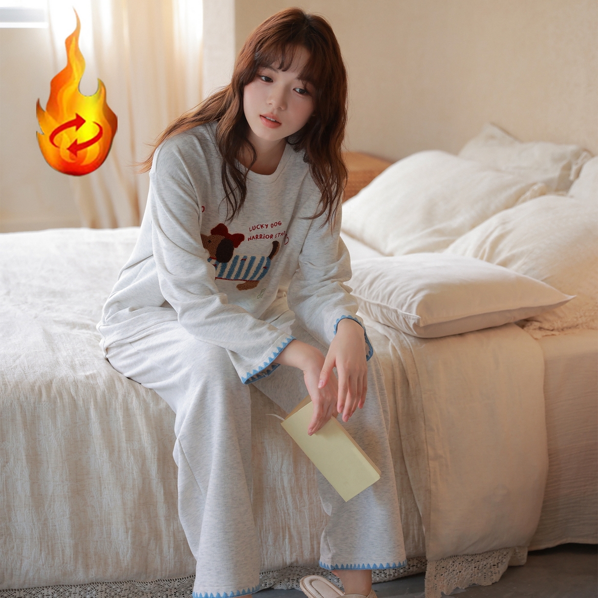 91家纺网 家纺一手货源 找家纺 洛兰沙家居馆 只代发德绒加厚300克春秋新款女款套头居家睡裙休闲宽松家居服 42328