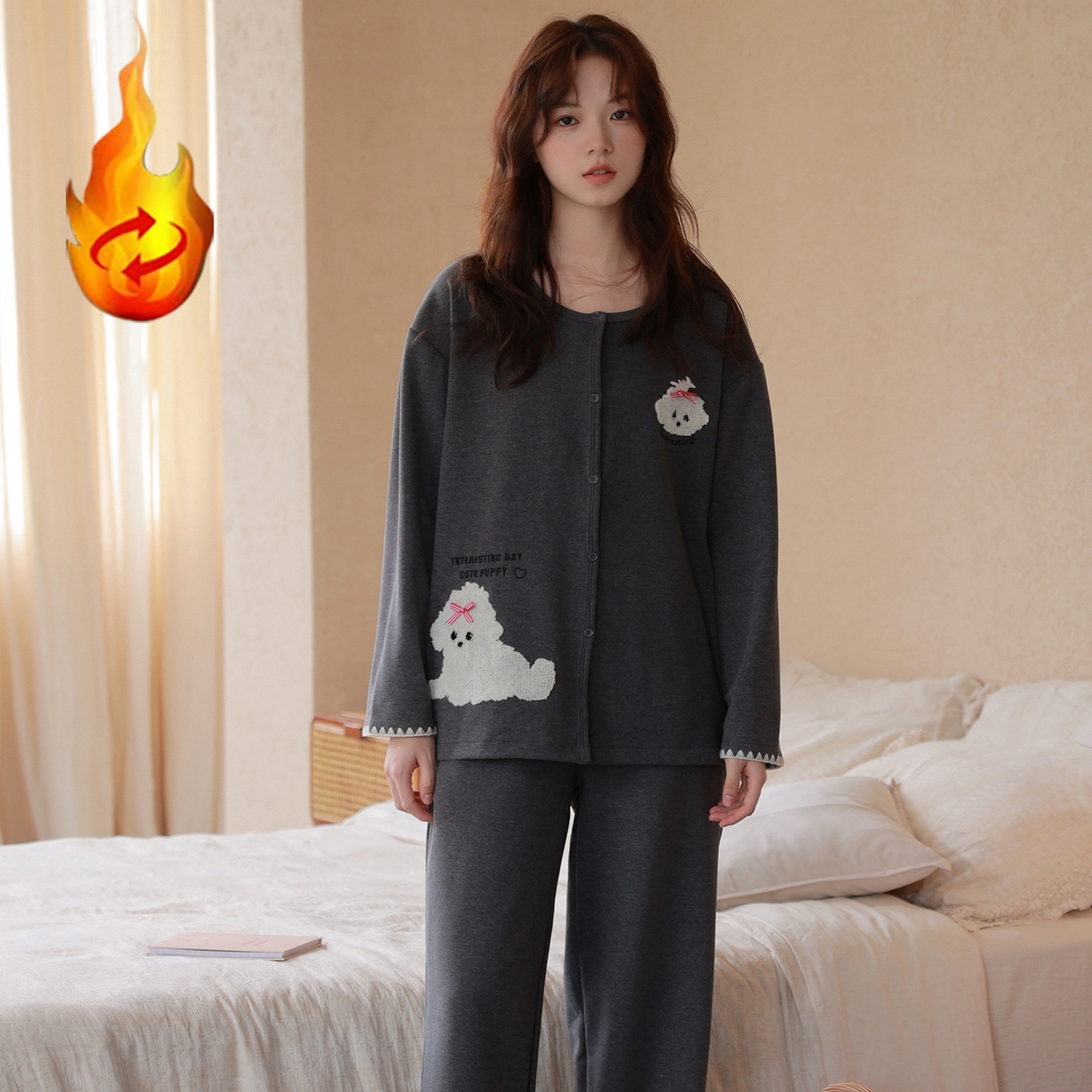 91家纺网 家纺一手货源 找家纺 （总）洛兰沙家居馆 2025新款睡衣女长袖新款春秋双层羊绒德绒可外穿卡通开衫家居服套装韩版秋冬