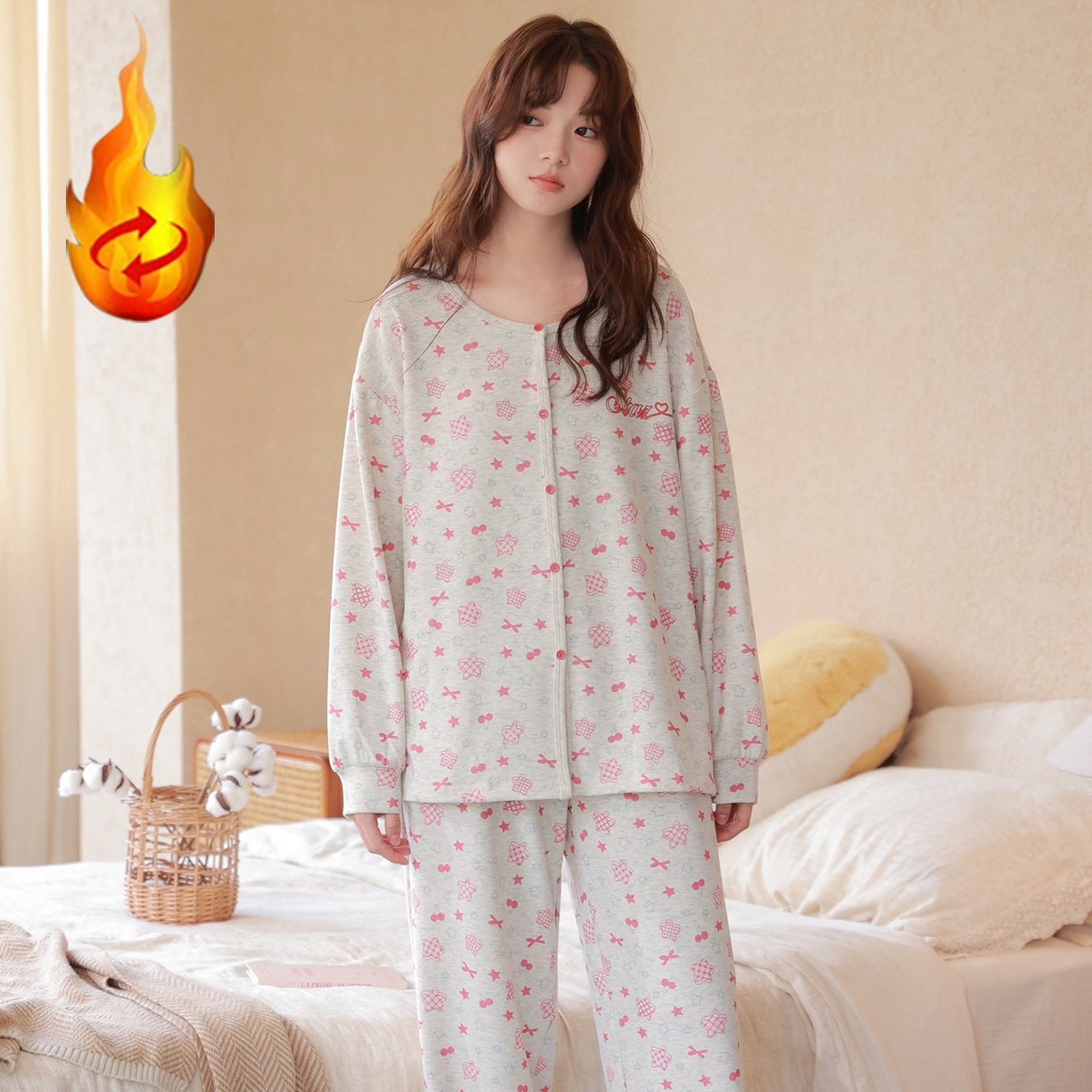 91家纺网 家纺一手货源 找家纺 （总）洛兰沙家居馆 2025新款睡衣女长袖新款春秋双层羊绒德绒可外穿卡通开衫家居服套装韩版秋冬