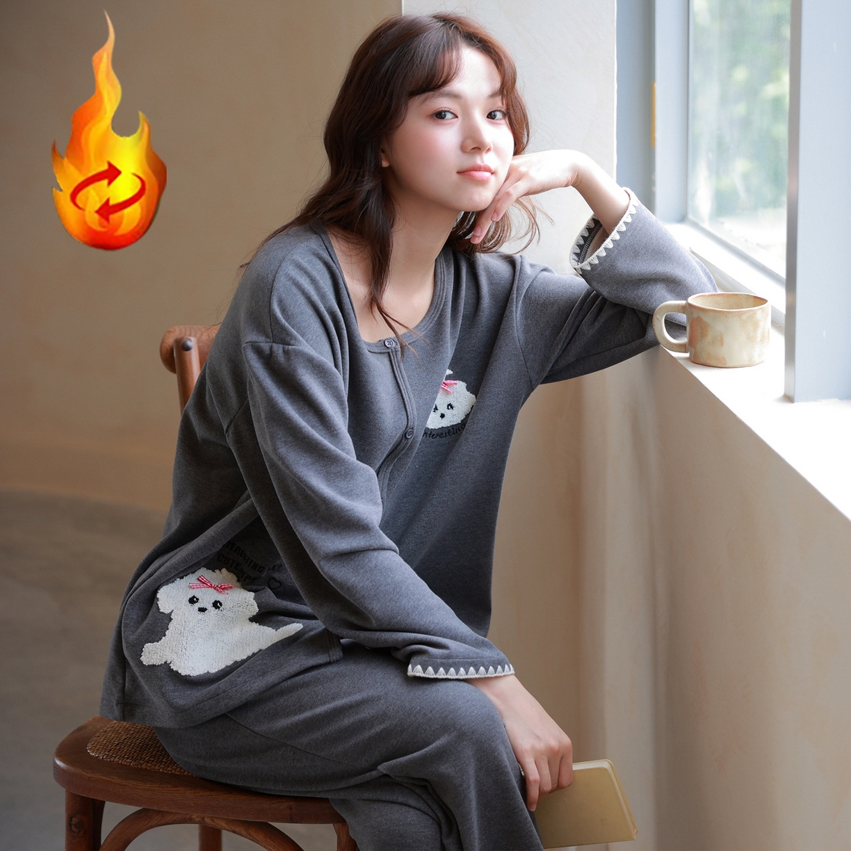 91家纺网 家纺一手货源 找家纺 （总）洛兰沙家居馆 2025新款睡衣女长袖新款春秋双层羊绒德绒可外穿卡通开衫家居服套装韩版秋冬