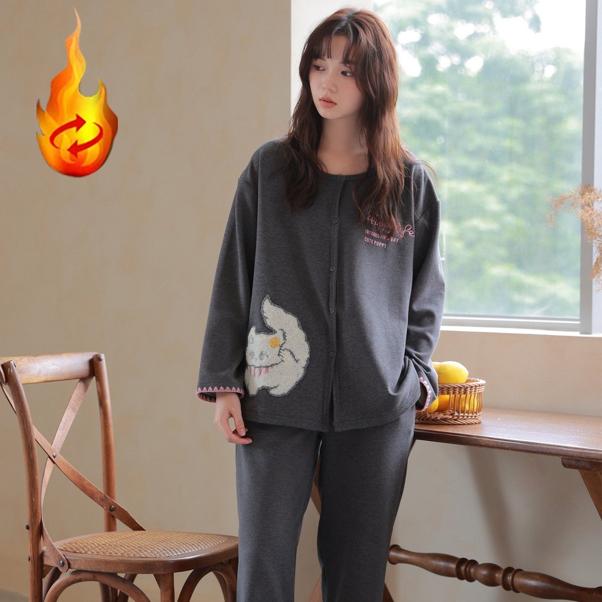 91家纺网 家纺一手货源 找家纺 洛兰沙家居馆 2025新款睡衣女长袖新款春秋双层羊绒德绒可外穿卡通开衫家居服套装韩版秋冬 42312