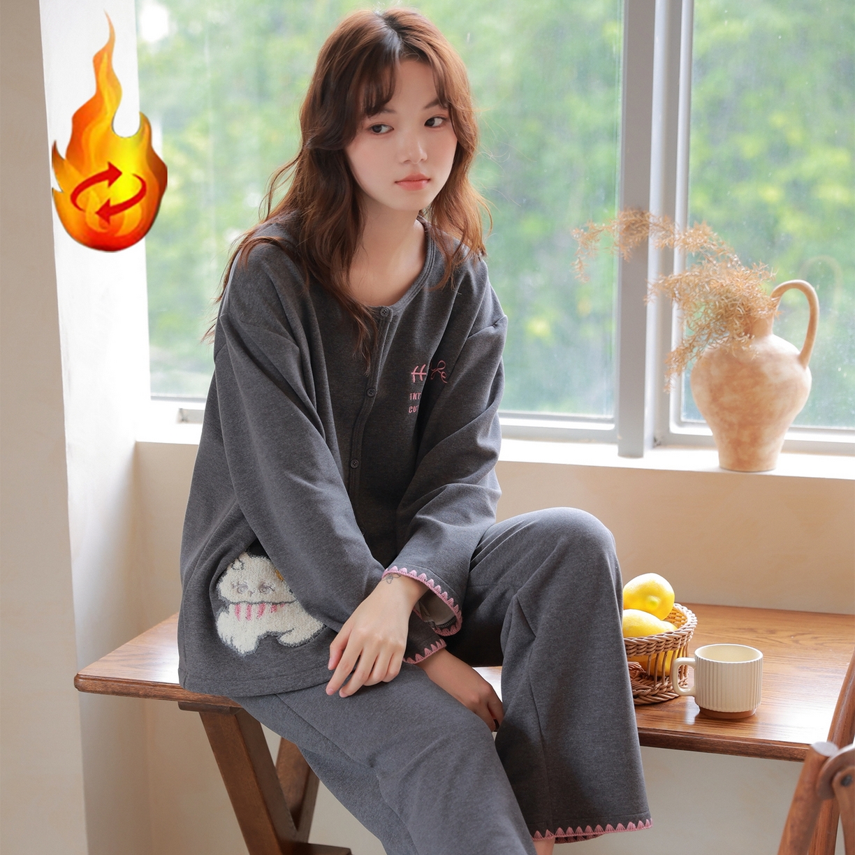 91家纺网 家纺一手货源 找家纺 洛兰沙家居馆 2025新款睡衣女长袖新款春秋双层羊绒德绒可外穿卡通开衫家居服套装韩版秋冬 42312