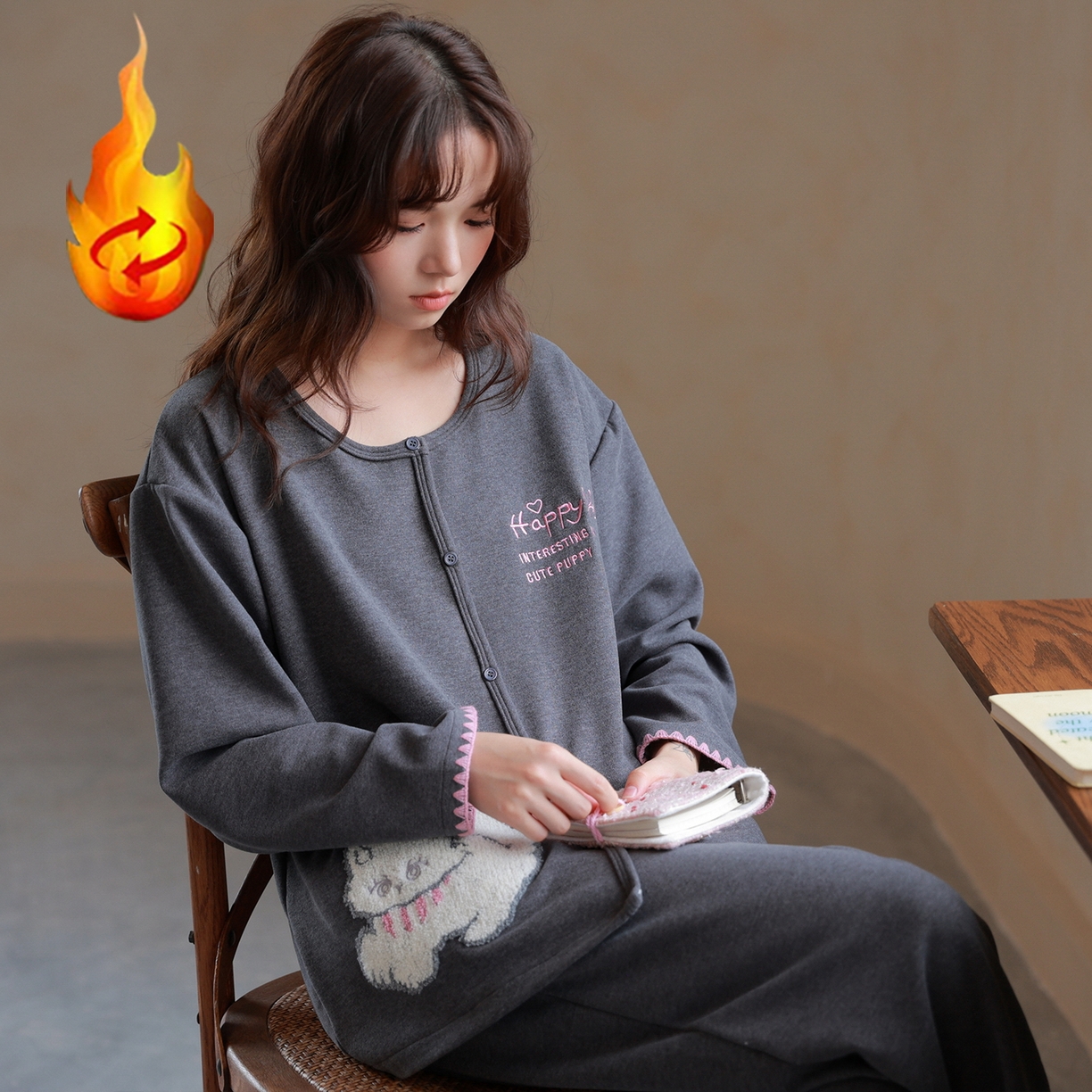 91家纺网 家纺一手货源 找家纺 洛兰沙家居馆 2025新款睡衣女长袖新款春秋双层羊绒德绒可外穿卡通开衫家居服套装韩版秋冬 42312